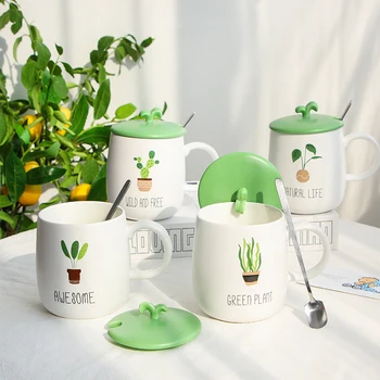 

Lovely Cartoon Leaves Ceramic Belly Cup Creative Coffee Mug 450ml Large Capacity Household Children's Juice Coke Cups Best Gifts