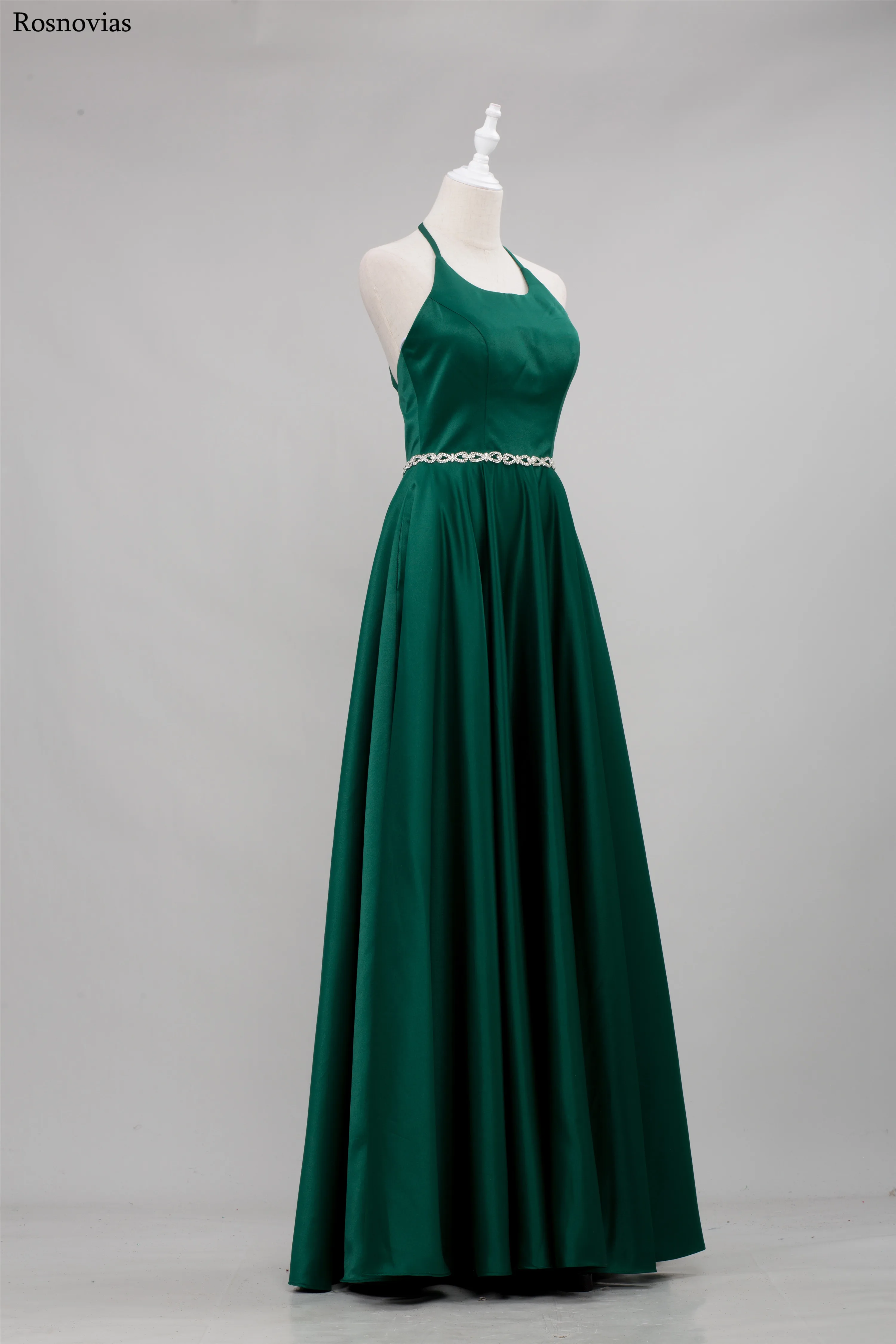 Green Prom Dresses 2020 Halter Open Back Sweep Train Simple A Line Evening Party Dresses Formal Gowns Vestidos De Fiesta Custom