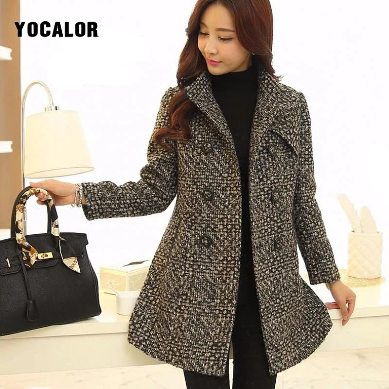 

YOCALOR Woolen Lattice Loose Winter Autumn Coat Windbreaker Women Parka Female Overcoat Manteau Coats Wool Blends Cape Cloak Uk