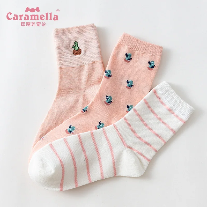CARAMELLA осень и зима новые продукты вышитые женские японские хлопковые носки-стиль колледж Стиль женские носки