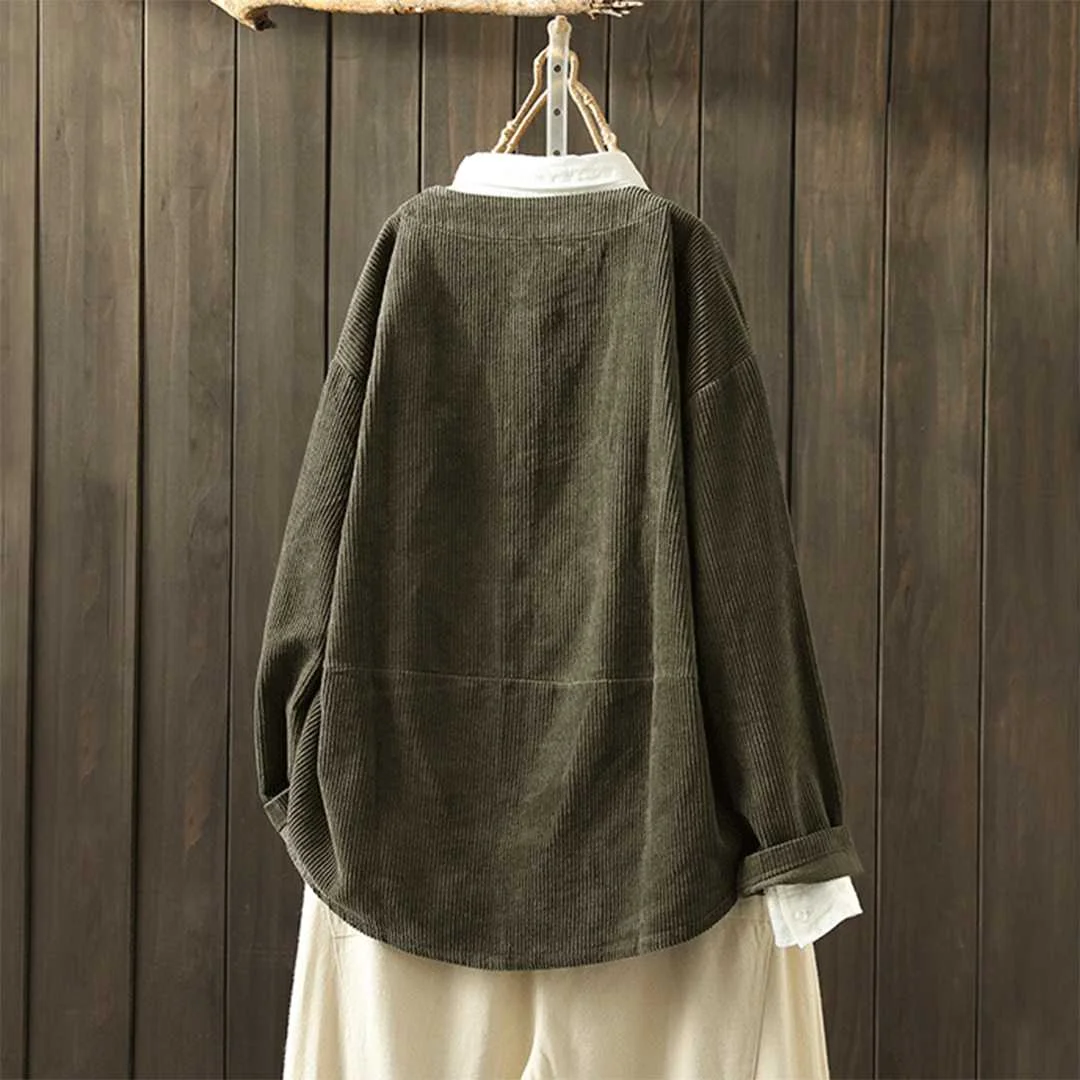 Kaftan вельветовые куртки женские тонкие пальто весенние повседневные блузы с круглым вырезом Женские рубашки на пуговицах негабаритные однотонные туники