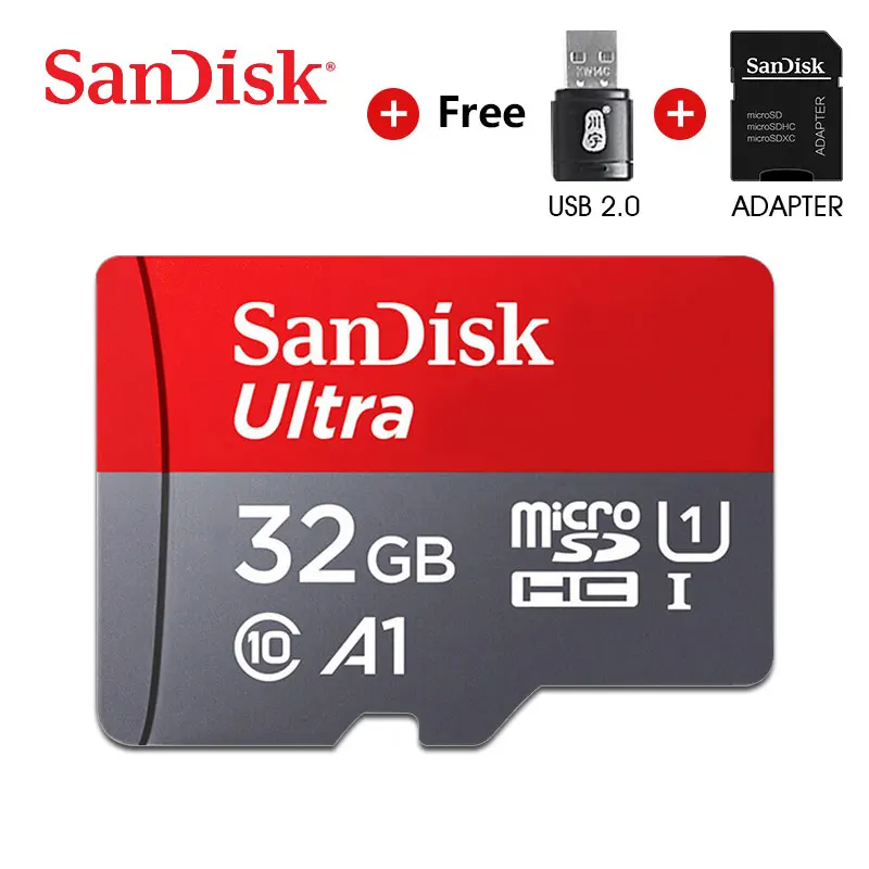 SanDisk карта Micro SD 16 г 32 г 64 г 128 г C10 U1 A1 карта памяти Micro TF флэш карта SDXC SDHC скорость до 98 м/с для телефона компьютера - Емкость: 32GA1 and reader