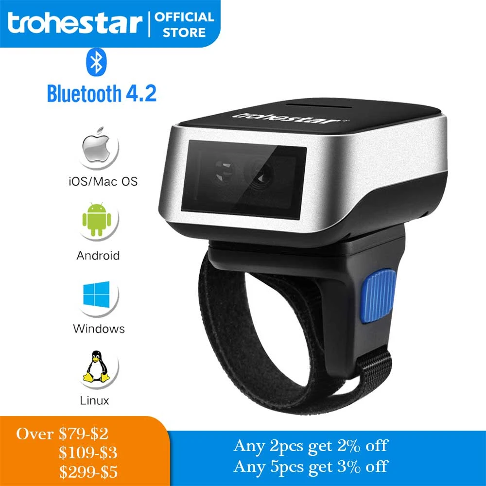 Trohestar Wireless Barcode Scanner 1D 2D Reader Android QR Coder Reader Scanner Mobile PDF417 Bar Code Reader USB Scanners epson photo scanner