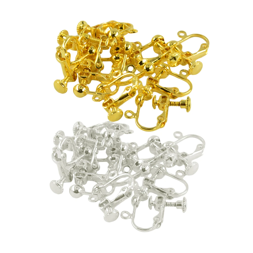 

24 Piece Non Piercing Copper Adjustable Screw Clip On Earrings for DIY Jewelry Findings Silver Gold