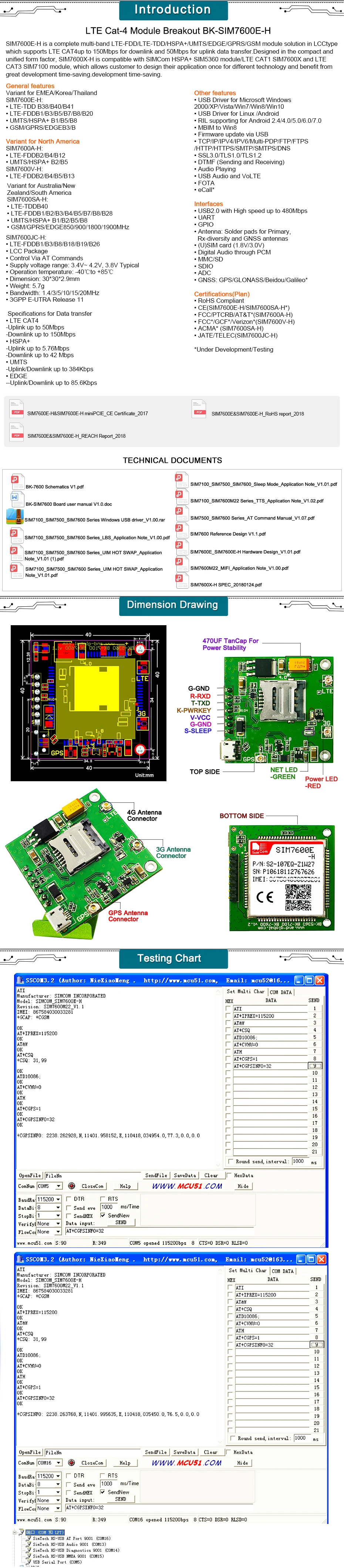 Плата модуля LTE CAT4 SIM7600E-H, 4G LTE cat 4 коммутационная плата, SIM7600E-H основная плата 1 шт