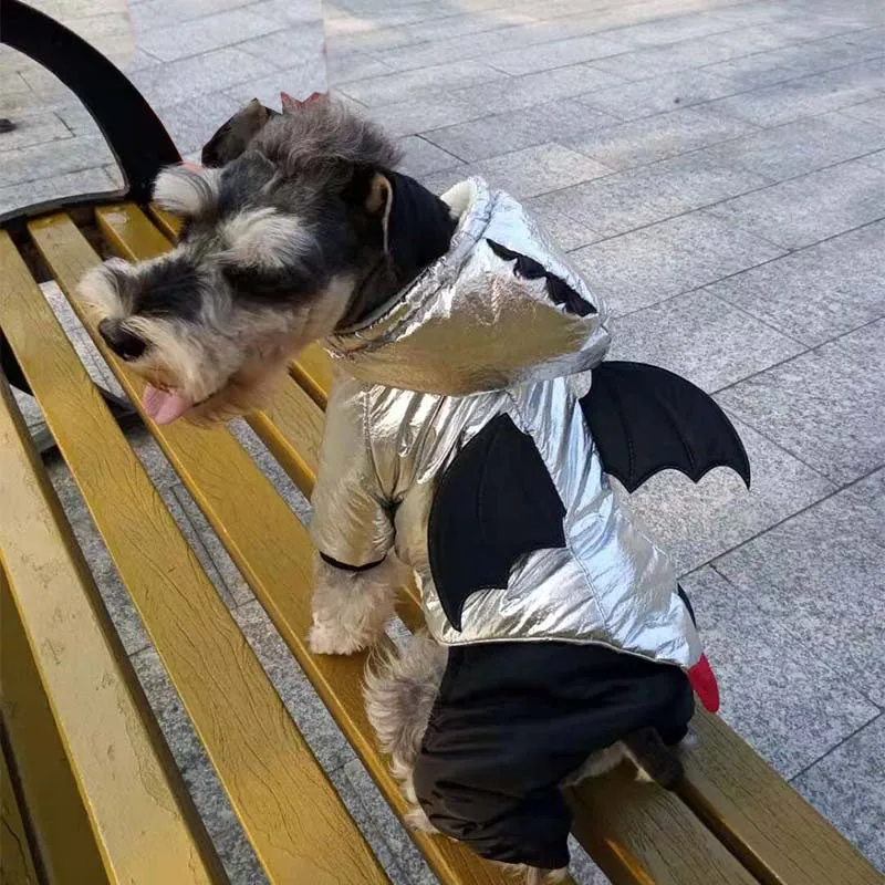 bat style Модный серебристый комбинезон для собак из плотного флиса; зимняя одежда для собак; теплая куртка с капюшоном; куртка для маленьких собак; Шнауцер; 10A - Цвет: bat style