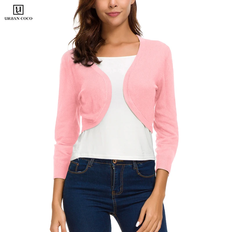 Skup Urban CoCo damski sweter jednokolorowa na co dzień w całości zapinana na guziki 3 4 rękaw przycięte krótkie kardigany płaszcz kardigan