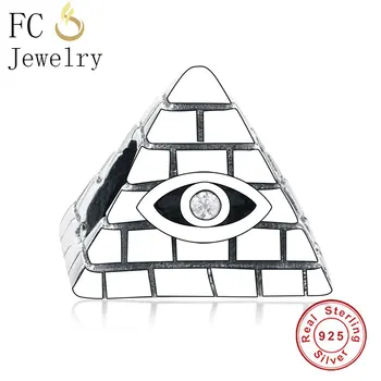 

FC Jewelry Fit Original Brand Charm Bracelet Necklace 925 Silver Travel Egypt Pyramid Evil Eye CZ Bead Making Women Berloque