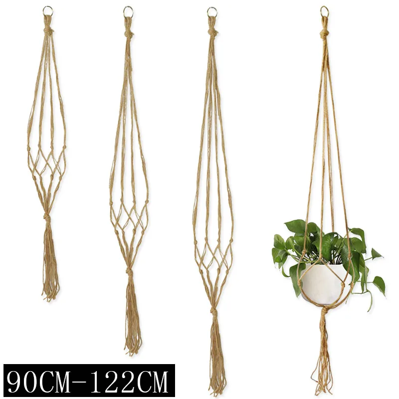 Bag Pot-Tray Flower-Pot Hanging-Basket Knotted-Rope Braided Garden-Plant-Hanger Vintage-Decor