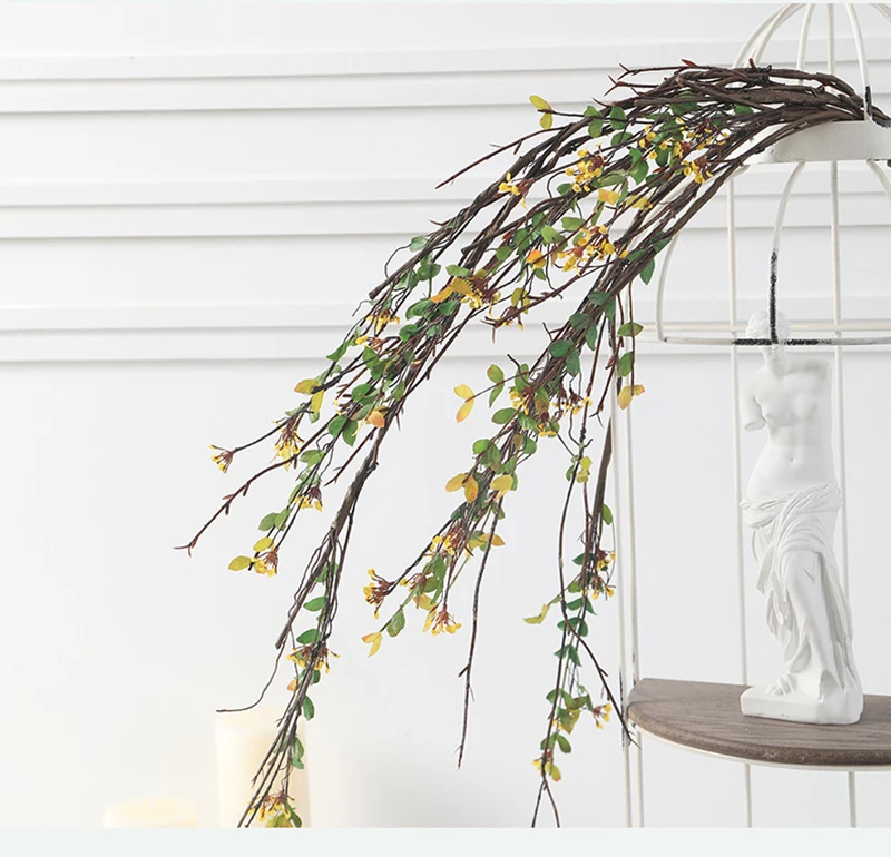 1PC Simulation Plant Rattan Artificial Fake Flower Hanging Vine Wall Hanging Diy Home Decoration Bonsai Flower 5 Fork Rattan