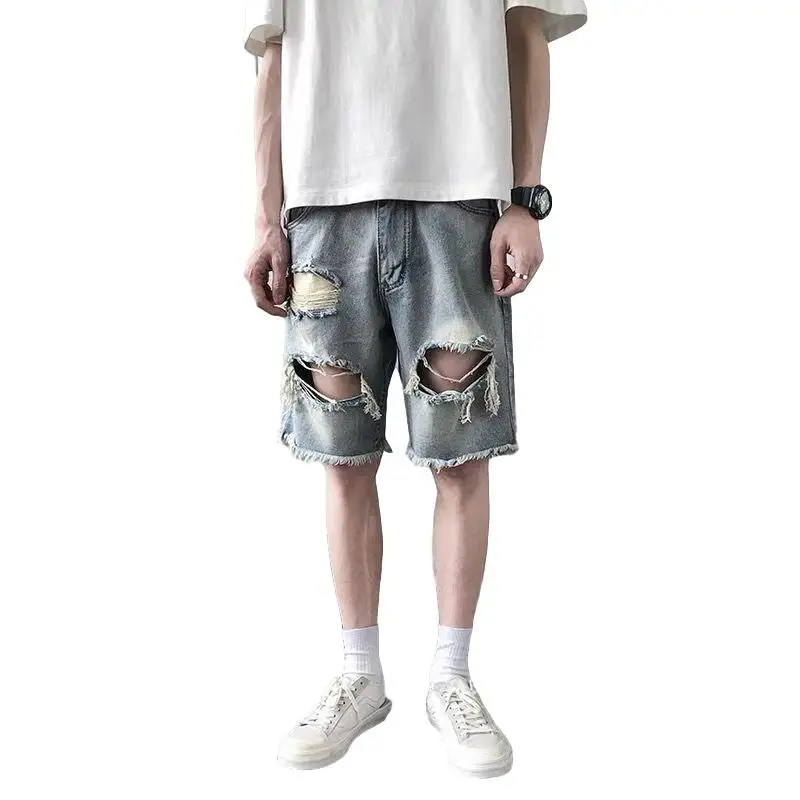 

Мужские джинсовые шорты BANNAJI, модные потертые джинсовые шорты в уличном стиле в японском стиле с большими дырками для мужчин