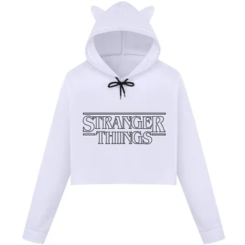 

2019 Fashion Women Strange Things Chompe Monster Badge Kawaii Crop Top Hoodie Korean Style Hooded Harajuku Streetwear Sweatshirt
