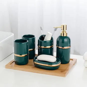 

Bathroom Set Five-piece Ceramic Bathroom Amenity Kit Toilet Tooth Wash Set Light Luxury Mouth Cup