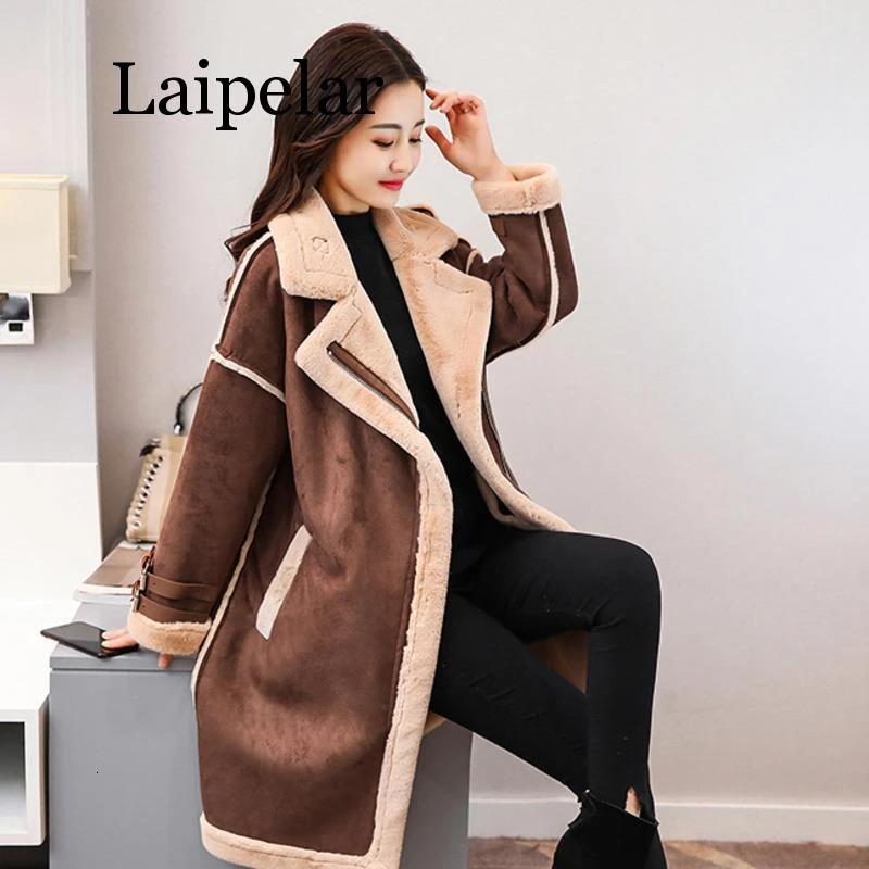Parka Women Suede Leather Coat Hooded Wool Cashmere Thick Warm Long Overcoat  sz