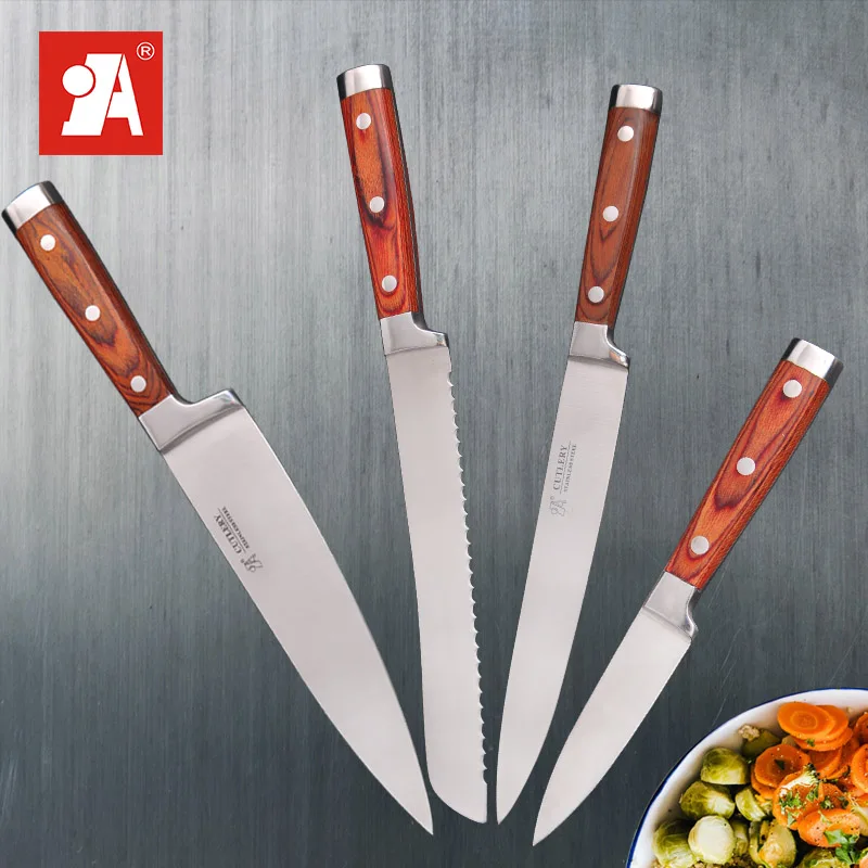 Фирменные кухонные ножи шеф-повара, нож для нарезки овощей, набор из 5 предметов, цветная деревянная ручка, кухонный инструмент из нержавеющей стали - Цвет: 4 Pieces Set