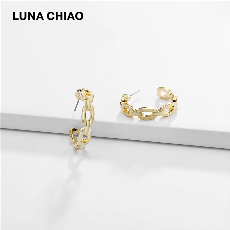 LUNA CHIAO эмалированная металлическая цепочка серьги-кольца шикарный стиль ювелирные изделия - Окраска металла: Ivory