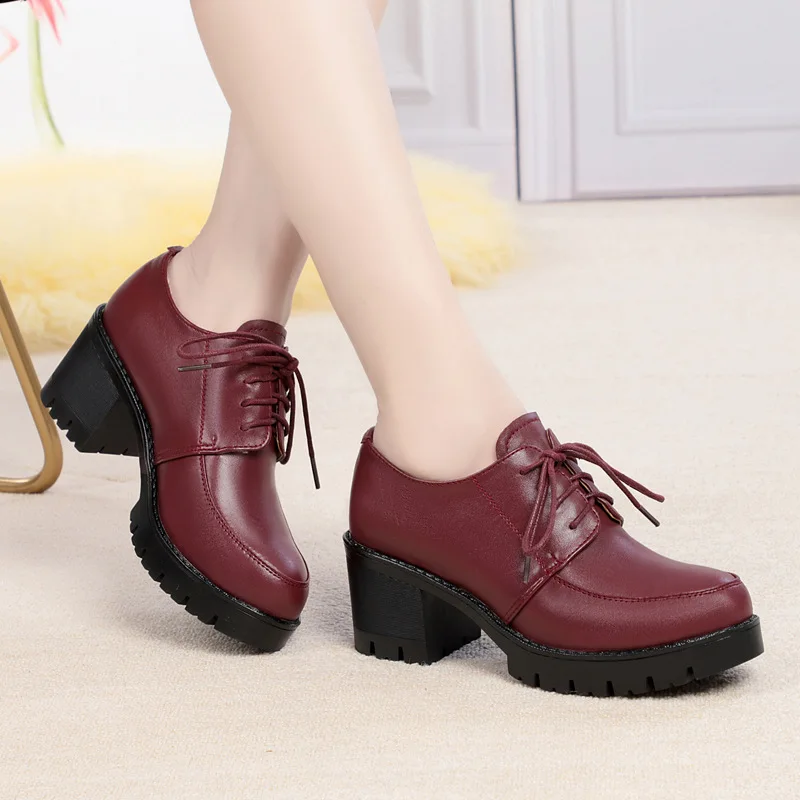 

20 Spring New Style Women's Singles Leather Shoes High-Heel Chunky-Heel Waterproof Platform Short Boots Mdd8750 British Style Tr