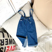 Джинсовый комбинезон в Корейском стиле для девочек и мальчиков, осенние модные детские штаны для детей 2-7 лет