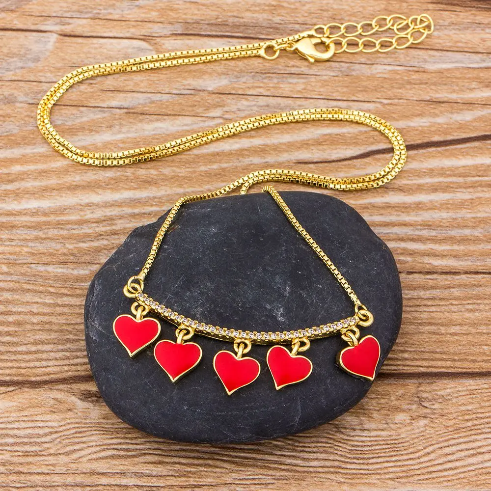 Classic Black/Red Color Copper Zircon Heart Shape Pendant Necklace for Women Best Party Wedding Jewelry Support Dropshipping