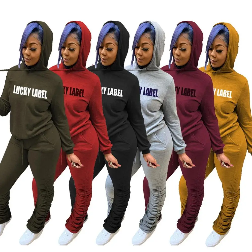

Casual Letter Print 2 Piece Set Hooded Sweater + Pants Tracksuit Drawstring Sportsuit Winter Clothes Outfit