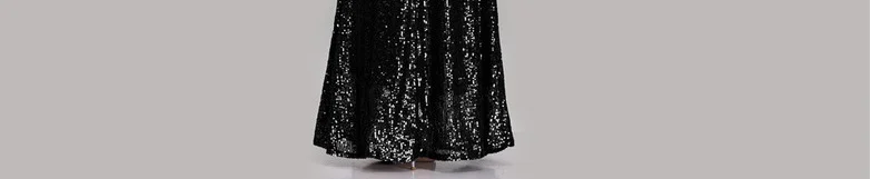 Вечернее платье с длинными рукавами цвета шампанского, золотого цвета, с v-образным вырезом, вечернее платье K059, длинное платье русалки, вечернее платье с блестками - Цвет: Черный