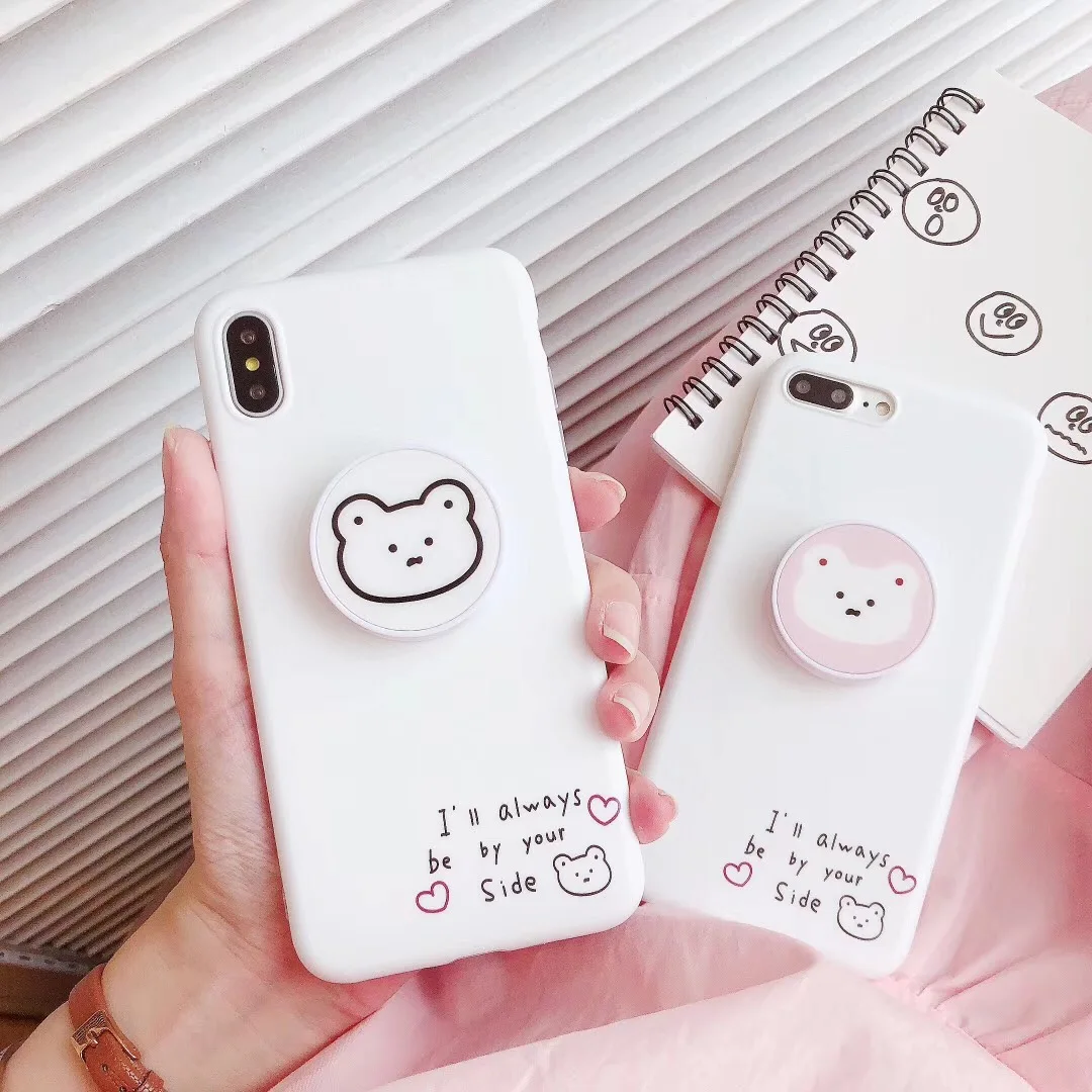 

Korean cute naughty bear shell for iPhone XS MAX XR X 11 11pro 11pro max 8 7 6 6SPlus back cover + compression stand protector