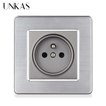 

UNKAS French Wall Socket 16A Russia Spain Gray Stainless Steel Panel 86 * 86MM Black White Gold Grey Colorful Electrical Outlet