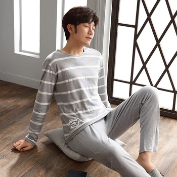

Autumn Men's Pure Blue Pajamas Set ModaL Atoff Home Satin Soft Sleepwear Suit Winter Warm Cotton PJS Silk Male Nightwear
