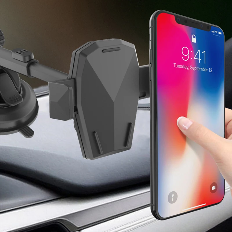 Car Smartphone Holder Automatic Clamping Cell Phone Holder No Magnetic 360 Degree Rotation Mobile Clip Stand for 4.5-7Inch Phone
