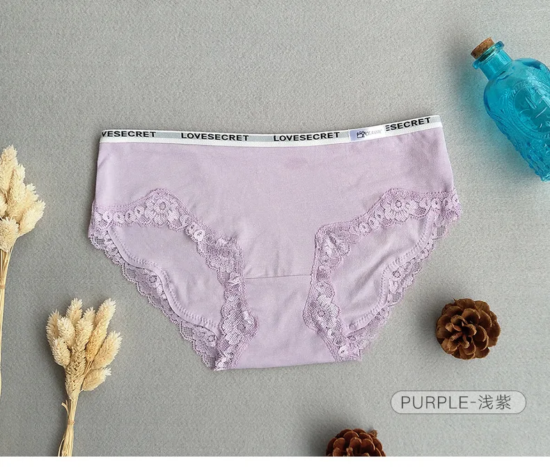 

Cotton New Style Lace Edge WOMEN'S Panties Solid Color Women's Triangular Low-Rise Panties