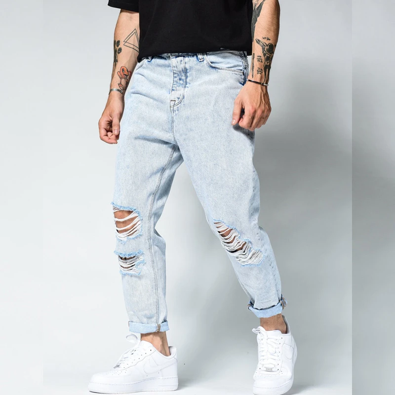 khaki jeans Fashion Streetwear Men Jeans Light Blue Designer Jeans Men Pencil Pants Slim Fit Hip Hop Jeans Elastic Trousers bootcut jeans men