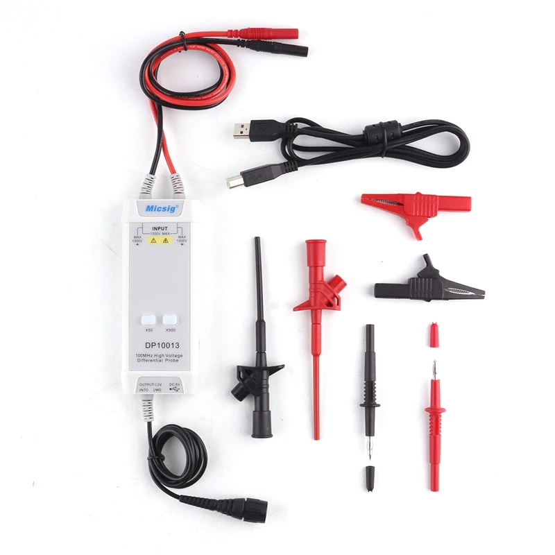 

1300V 100MHz High Voltage Differential Probe kit 3.5ns Rise Time Oscilloscope Probe Accessories 50X/500X Attenuation Rate