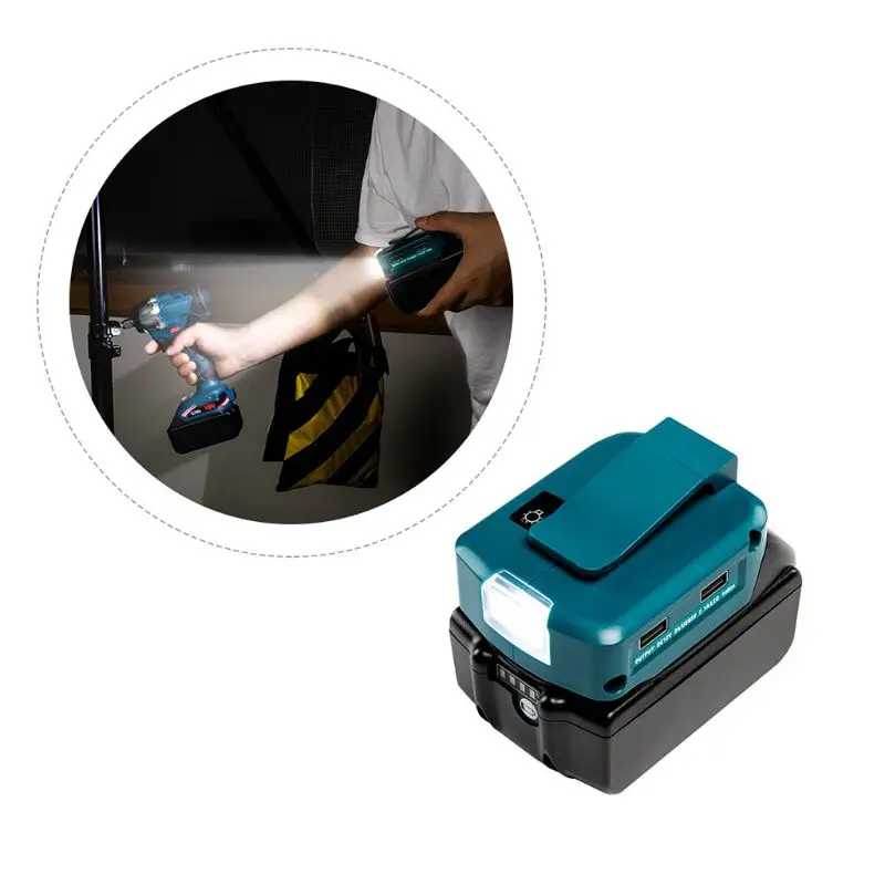 

14.4V/18V Li-on Battery Dual USB Port with LED Light Spotlight Outdoor Flashlight for Makita Batteries