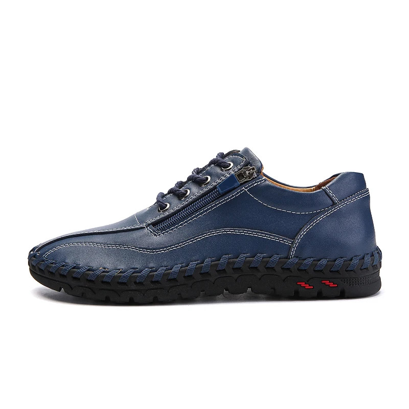 Luxury Brand Genuine Leather Shoes Men Outside Sneakers Zipper Opening Leisure Breathable Slip on Driving Shoe Size 38-50 | Обувь