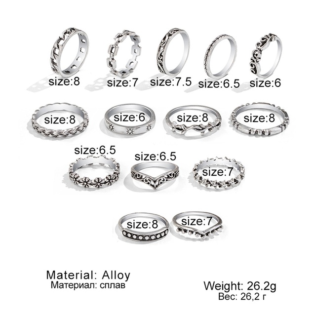 6Pcs Vintage Gothic Butterfly Angle Flower Multi Element Ring Set For Women Men Retro Personality Finger Ring Gifts