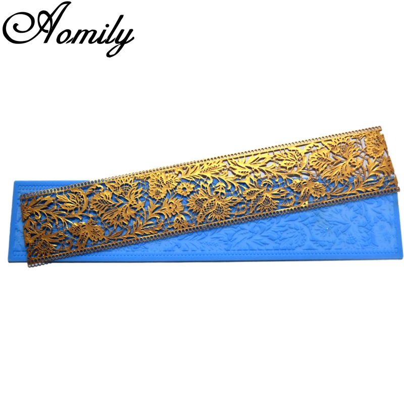 Aomily Noble Flower Lace Silicone Mold Wedding Cake Border Decoration Tool Fondant Cake 3D Mold Food Grade Mat Mould Baking