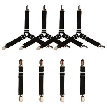 

8 Pack Sheet Fasteners,Adjustable 4Pcs triangular & 4Pcs Direct Elastic Clips Holder Sheet Gripper For Bed Sheets, Mattress Pad