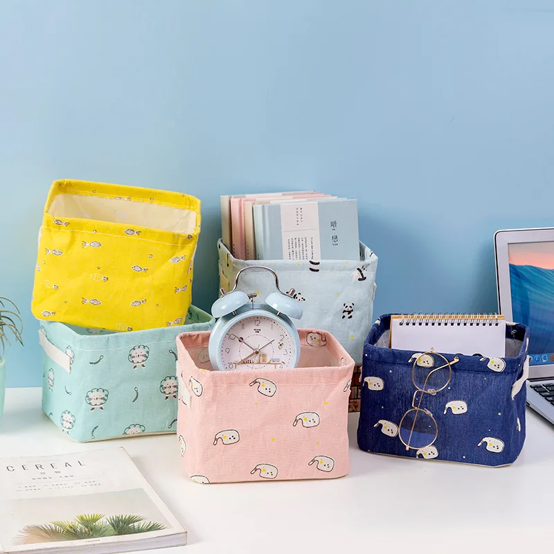 

Linen Desktop Storage Box Printing Sundries Storage Basket European Style Pink Multi-Function Organizer Storage Boxes Pink Blue