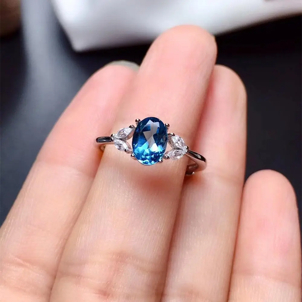 100% Natural London Blue Topaz Ring 2ct VVS Grade Topaz Silver Ring Classic  925 Silver Gemstone Jewelry Gift for Woman