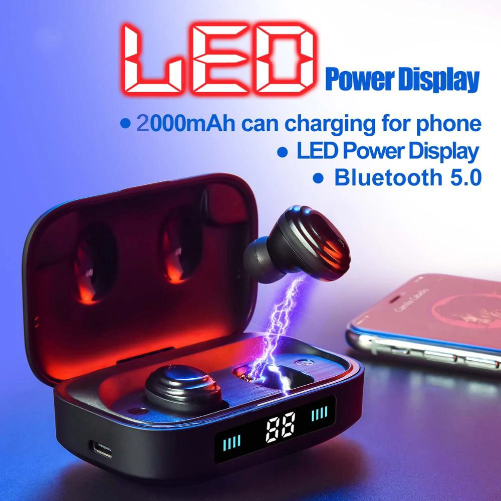 QCR H01TWS bluetooth-наушники 9D стерео Музыкальная гарнитура наушники Bluetooth 5,0 наушники сенсорный светодиодный дисплей 2000 мАч power Bank