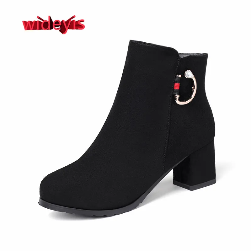 

Shoes woman WIDEYIS senior suede matte boots women's fashion round head ankle boots metal decoration daily versatile boots