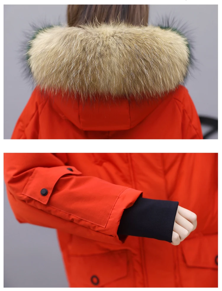 Duck White Outwear Goose Feather Coat Down Jacket Woman Warm Hooded Parka Real Fur Collar Slim Thick Korean Overcoat O123