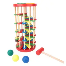 Деревянный стук мяч игрушечная лестница с удар молотком мяч свернутый лестница Раннее Образование Дети игрушки для детей подарок