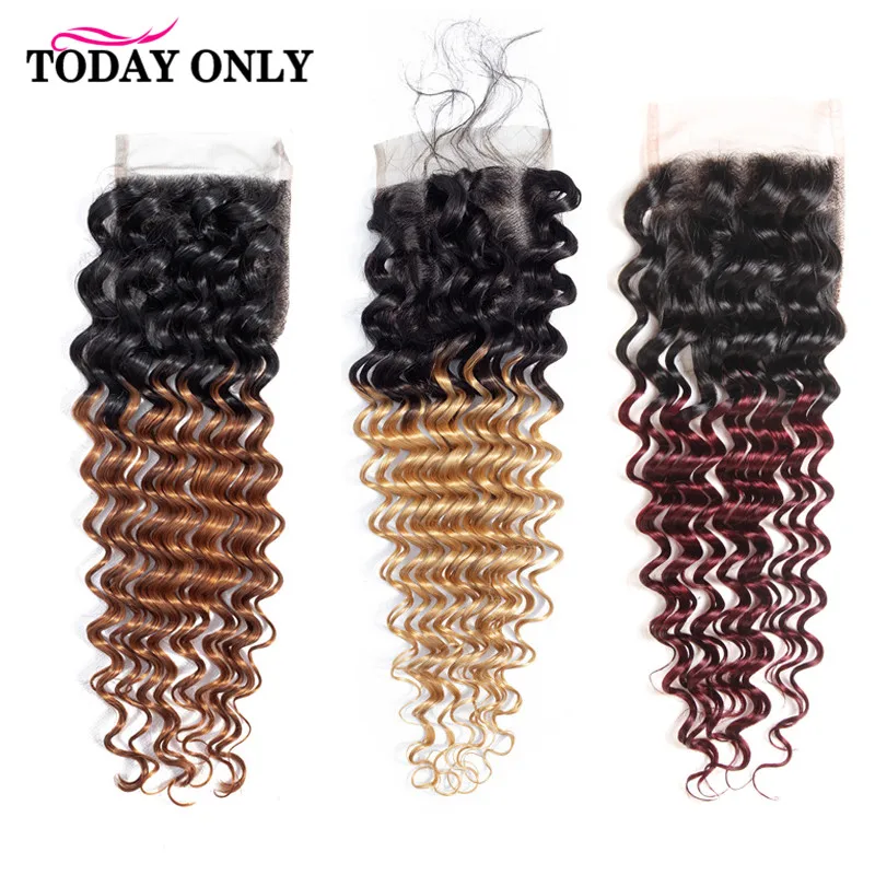 

TODAY ONLY Deep Wave Closure Brazilian 4x4 closure Free Middle Part Human Hair Closure Ombre Remy Hair Lace Closure