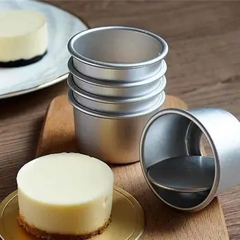 

3pcs Mini Cake Pan Round DIY Cupcake Baking Mould Pudding Mold with Removable Bottom Aluminum Alloy