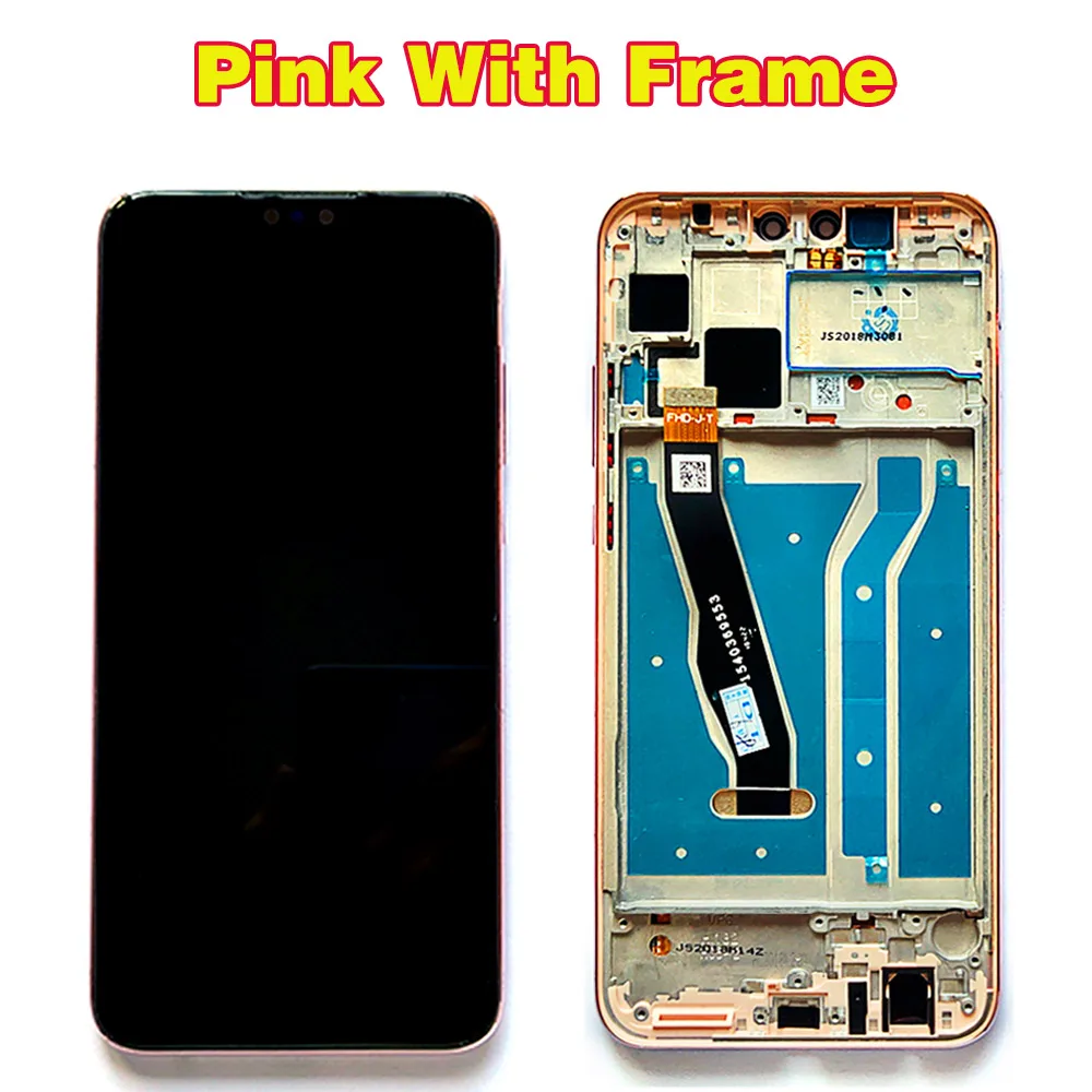 Pink With Frame 6,5 ''huawei Y9 ЖК-дисплей сенсорный экран Enjoy 9 Plus Олеофобное Покрытие дигитайзер сборка рамка поддержка 10 touch - Цвет: Pink With Frame