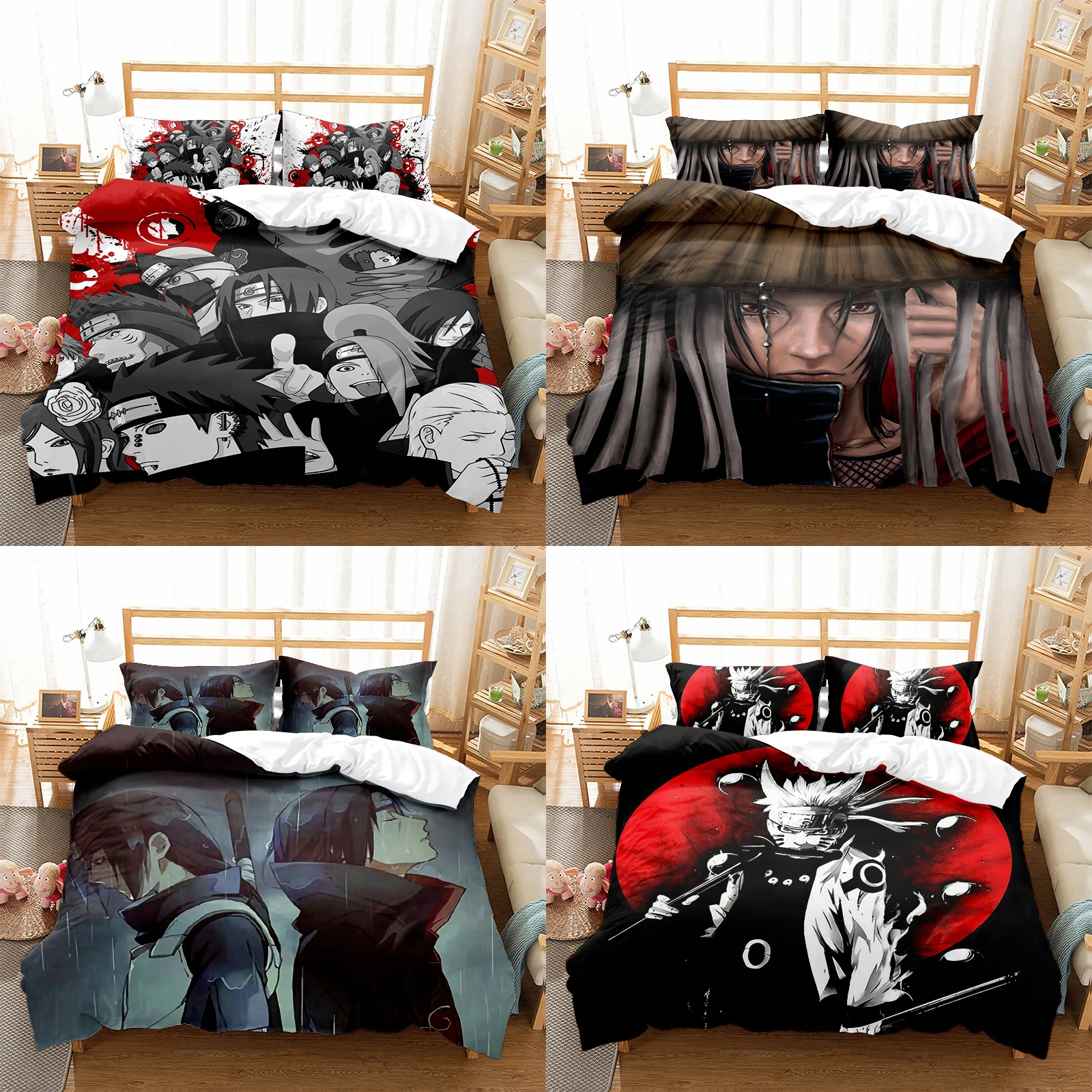 Anime NARUTO 3pcs Bedding Sets Akatsuki Twin Size Bedding Set Sasuke