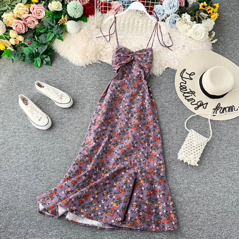 Модное сексуальное женское платье на бретельках с разбитыми цветами винтажное