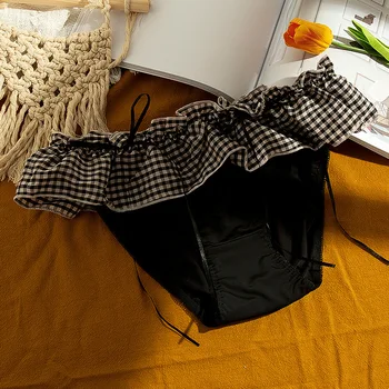 

Women's underwear pure cotton new Japanese girls lovely college check underwear printed flyedge low waist briefs 281