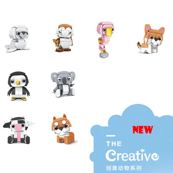 

8pcs / lot HSANHE New Animal Woodpecker Sea Lion Dog Cow Bear brickheadz building block for children gifts